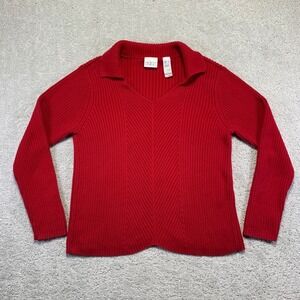 Vintage Villager Sport Womens Sweater Large V Neck Collared Ribbed Knit‎